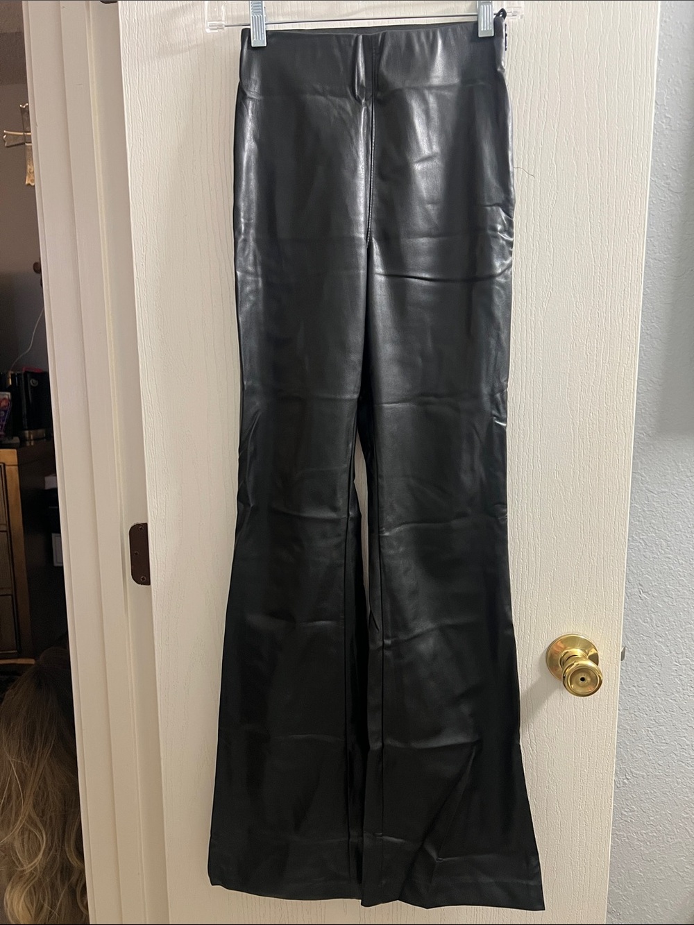 H&M Black Faux Leather Flared Pants